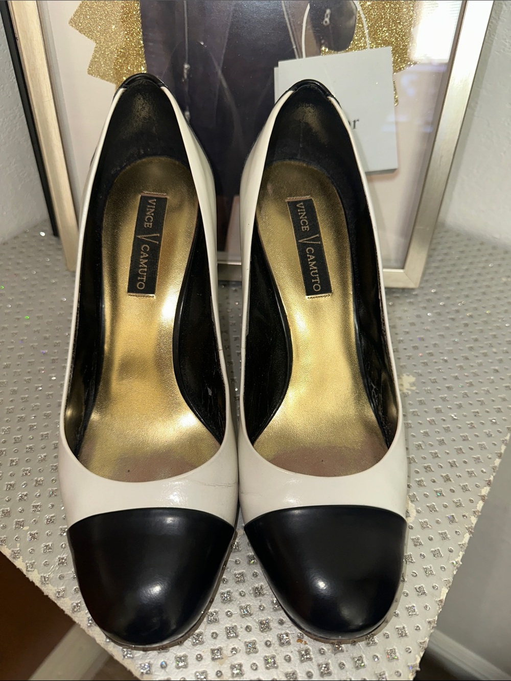 Vince Camuto Black and White Cap-Toe Pumps